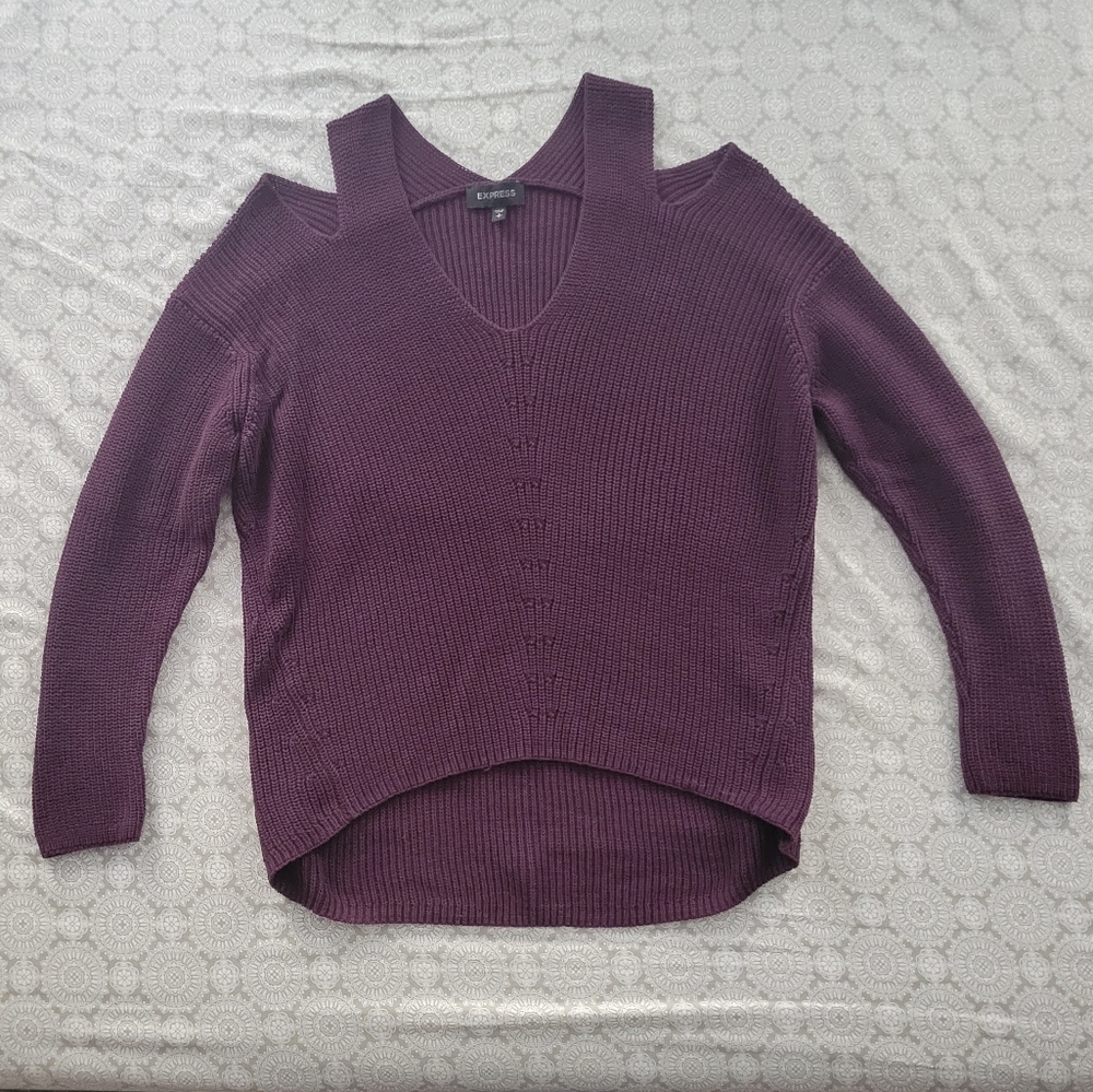 New Express cold shoulder purple sweater
